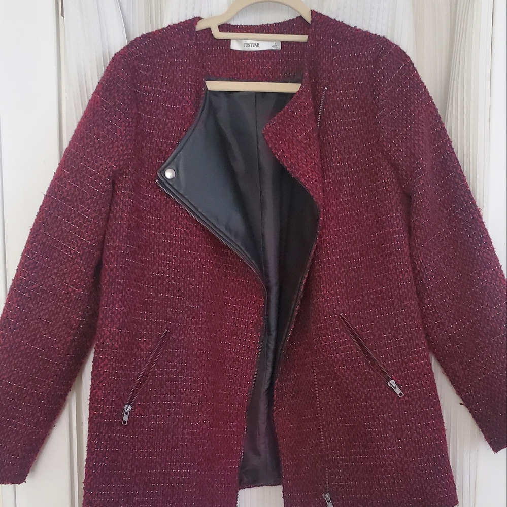 Red and Blue Knit Coat